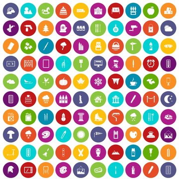100 drawing icons set in different colors circle isolated vector illustration