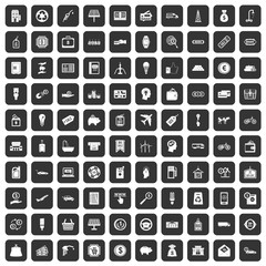 100 economy icons set in black color isolated vector illustration