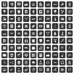 100 education technology icons set in black color isolated vector illustration