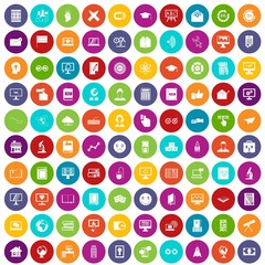 100 e-learning icons set in different colors circle isolated vector illustration
