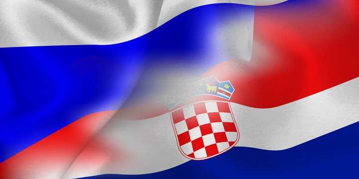 ロシア　クロアチア　 国旗　サッカー 