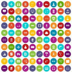 100 engineering icons set in different colors circle isolated vector illustration