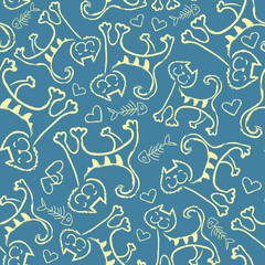 vector seamless pattern. cute black cats. for wallpaper, textiles. Ethnic style image.