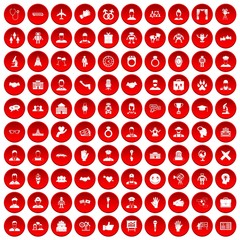 100 handshake icons set in red circle isolated on white vectr illustration