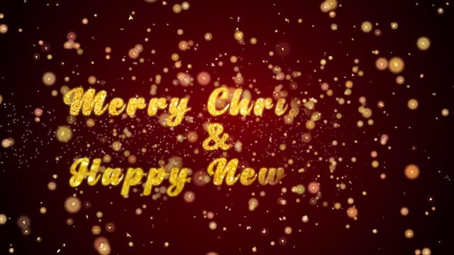 Merry Christmas Happy New Year Greeting Card text with sparkling particles shiny background for Celebration,wishes,Events,Message,Holidays,Festival.