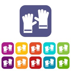 Fototapeta premium Rubber gloves icons set vector illustration in flat style in colors red, blue, green, and other