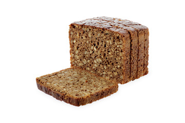 black sliced bread with sunflower seeds on white isolated background