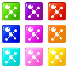 Chemical and physical atoms molecules icons of 9 color set isolated vector illustration