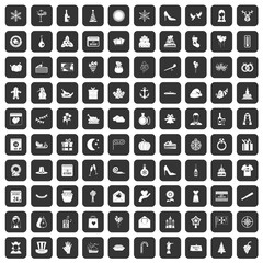 100 festive day icons set in black color isolated vector illustration
