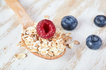 oatmeal porridge with raspberry and blueberry