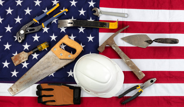 Labor Day Holiday Concept On Cloth United States Flag Background