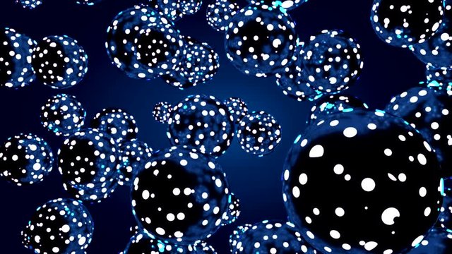 Abstract background animation of falling spheres. Seamless loooped motion design.