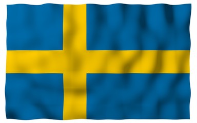 The flag of Sweden. Official state symbol of the Kingdom of Sweden. A blue field with a yellow Scandinavian cross that extends to the edges of the flag. 3d illustration