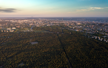 Fototapeta na wymiar Riga, Aerial view to estuary of the river Daugava