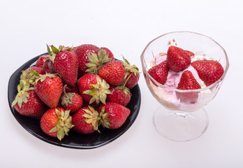 ice cream and fresh ripe strawberries  isolated on white background