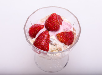 ice cream and fresh ripe strawberries  isolated on white background