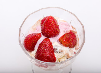 ice cream and fresh ripe strawberries  isolated on white background