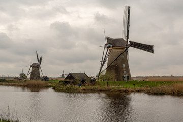 Windmills at Kinderdijk on a Cloudy Day