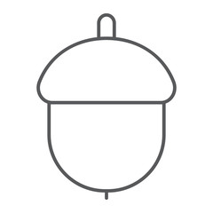 Acorn thin line icon, fruit and vitamin, nut sign, vector graphics, a linear pattern on a white background, eps 10.