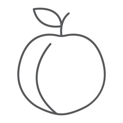 Peach thin line icon, fruit and vitamin, apricot sign, vector graphics, a linear pattern on a white background, eps 10.