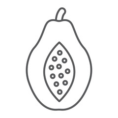 Papaya thin line icon, fruit and vitamin, diet sign, vector graphics, a linear pattern on a white background, eps 10.