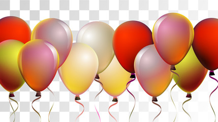 Bright Realistic Helium Vector Balloons Flying. Happy Birthday, New Year Party Ornament. Neon Modern Holidays Decoration, Air Helium Balloons. Celebration, Music Poster Discount Card Cool Design. © graficanto