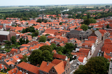 Fototapeta na wymiar Landscape and sight over the town of Zierikzee