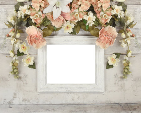 Flower Wreath Frame Mockup on Wood Background