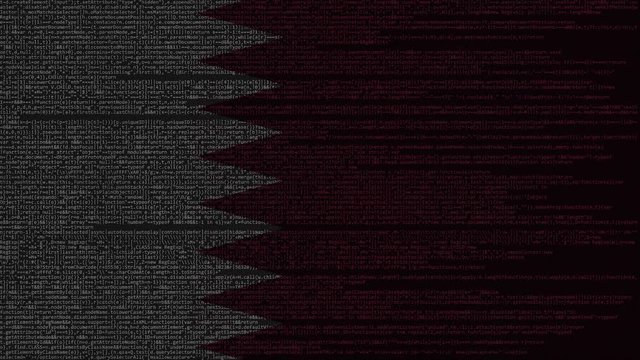 Source code and flag of Qatar. Qatari digital technology or programming related loopable animation