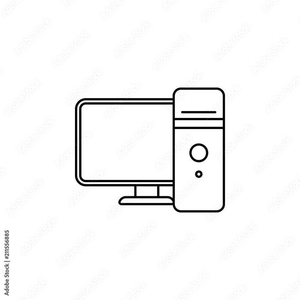 Poster desktop computer line. element of computer parts for mobile concept and web apps illustration. thin 
