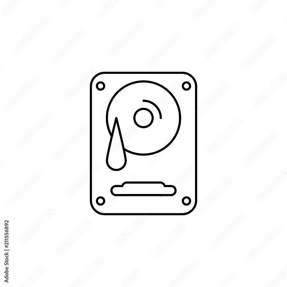 Poster hard disc line. element of computer parts for mobile concept and web apps illustration. thin line ic