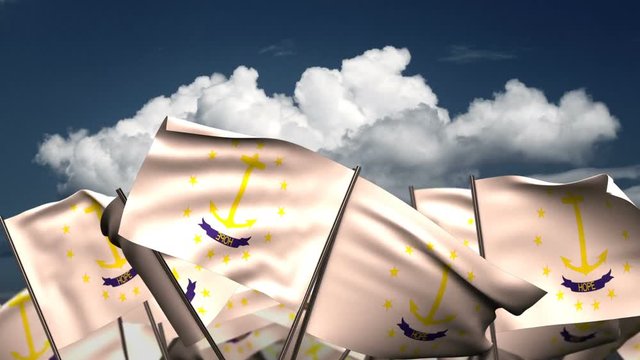 Waving Rhode Island State Flags (seamless & alpha channel)