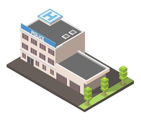 Isometric police station low poly building