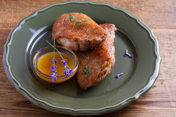 Duck breasts with  honey mustard sauce and thyme