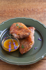 Duck breasts with  honey mustard sauce and thyme