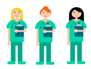 A set of illustrations of three nurses