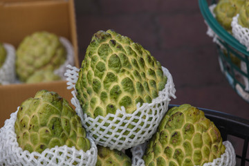 Cherimoya (Also Spelled Chirimoya) Fruit on display at a local market in Taiwan. This delicious fruit is also referred to as Annona in some South American countries.