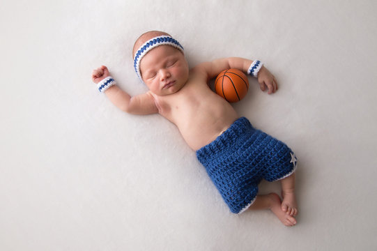 Newborn Baby Boy Wearing Basketball Outfit