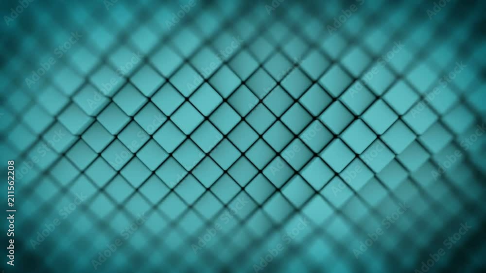 Poster wall of turquoise rhombus shapes. abstract motion background. 3d render seamless loop animation