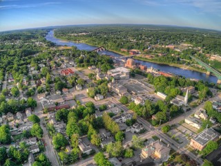Augusta is the Capitol of Maine. Aerial View taken from Drone in Summer