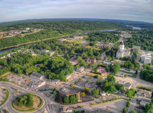 Augusta Is The Capitol Of Maine. Aerial View Taken From Drone In Summer