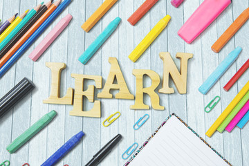School accessories with word of learn