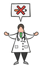Vector cartoon doctor man with speech bubble and saying no smoking