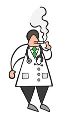Vector cartoon doctor man standing and smoking cigarette