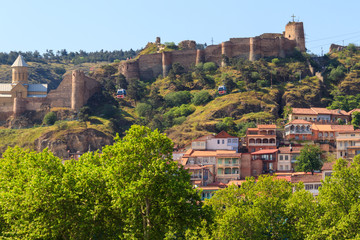 Fototapeta na wymiar View on impregnable ancient fortress Narikala and church of St. Nicholas in Tbilisi, Georgia