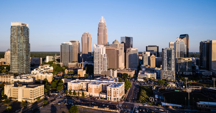 Aerial View of the Downtown City Skyline of Charlotte North Carolina