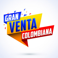 Gran venta Colombiana, Colombian big sale spanish text, vector modern colorful promotional banner