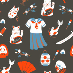 Seamless Pattern with Hand Drawn Japan Elements.