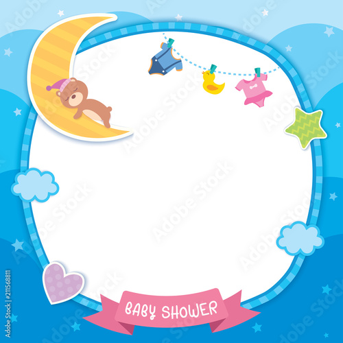 Baby Shower Template Design With Sleeping Bear On Moon Decorated