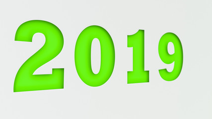 Green 2019 number cut in white paper